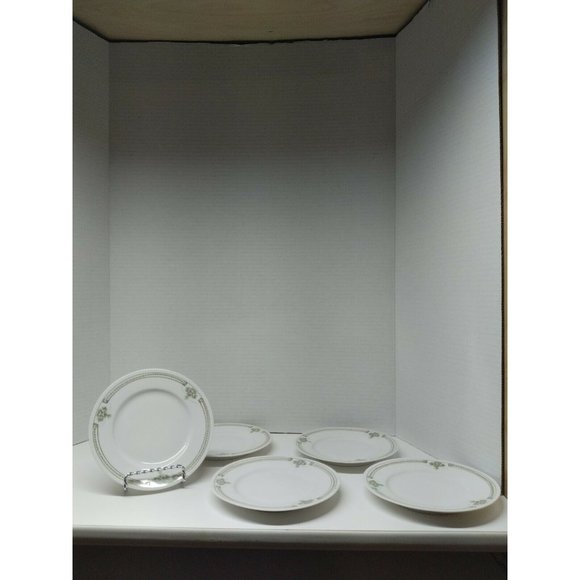 Set of (5) Rare Pattern Weimar Germany Bone China Saucers Pink Rosettes 6" - Picture 2 of 3